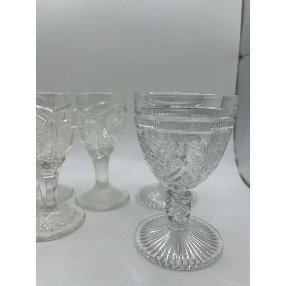 Set Of 5 Cut Glass Cordial Glasses Mixed Designs